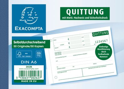 Quittungen A6 Quer 2x50 Blatt m. Nr