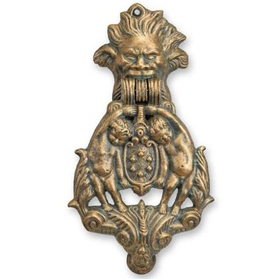 Türklopfer Satyr & 2 Putten im Renaissance-Stil H 34,3 cm Gusseisen Türdekoration