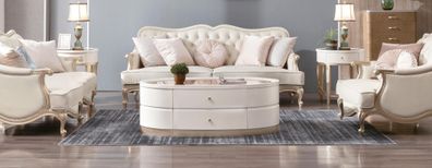 Couchtisch mit Schubladen Ovaler Luxus Tisch Wohnzimmer Tische Holz Couchtische