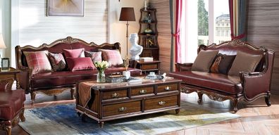 Empire USA Möbel Antik Stil Ledersofa 3 + 2 Sitzer Sofagarnitur Couchen Sofa Braun