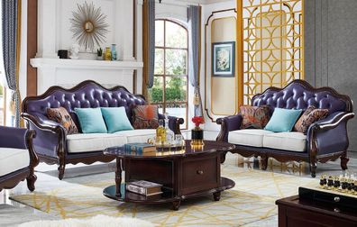 Ledersofa Chesterfield Lila Couch Klassische Sofagarnitur Couchen Set Garnituren