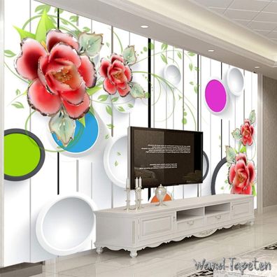 Luxus 3D Wandkunst - Jade Design mit Rotem Blumenmotiv 7213