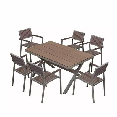 Gartenmöbelset mit 6 Stühlen und Tisch aus Aluminium und Polywood