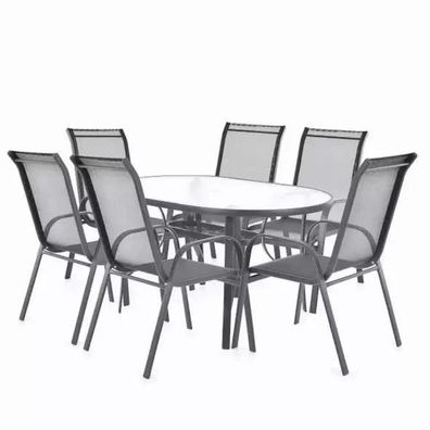 Gartenmöbel-Set für 6 Personen mit Glastisch – Modernes Design