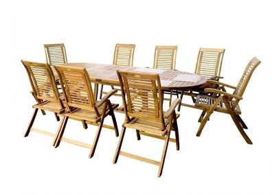 Gartenmöbelset aus Akazienholz – 8 verstellbare Stühle & Tisch