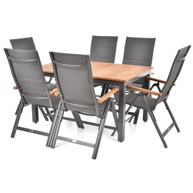 Gartenmöbel-Set aus Aluminium / Akazienholz, 6 Stühle und Klapptisch