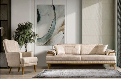 Beige Wohnzimmer Sitzgarnitur Designer Sofagarnitur Polster 3 + 1 Sitzer
