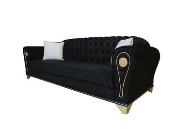 Designer Sofa 3-Sitzer schwarz Chesterfield Stoffbezug Sofas Textilien 233cm
