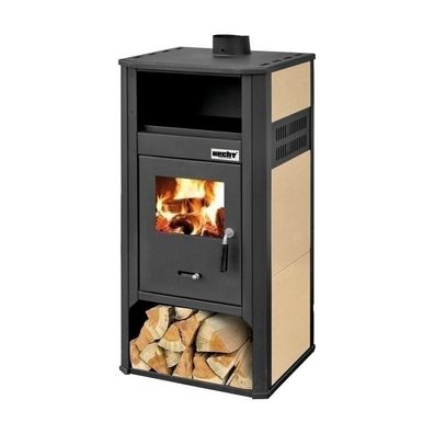 Stahl-Kaminofen mit Keramikverkleidung und Glasfront, 9–10 kW