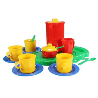 Kinder Kaffee-Set Spielset mit Tassen Kaffeekanne Brettchen 16 teilig dantoy