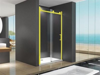 Nischentür 115x195 cm 8 mm ESG Sicherheitsglas Klarglas Duschtür Schiebetür Gold