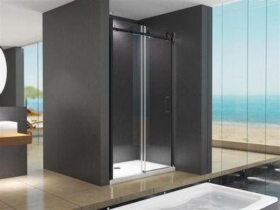 Nischentür 120x195 cm 8 mm ESG Sicherheitsglas Klarglas Duschtür Schiebetür Schwarz