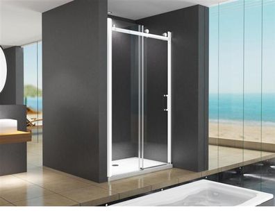 Nischentür 110x195 cm 8 mm ESG Sicherheitsglas Klarglas Duschtür Schiebetür Weiß