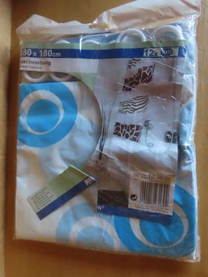 Duschvorhang aus dünnem Materiel blau weißes Muster ca. 180 x 180cm Jes Collection