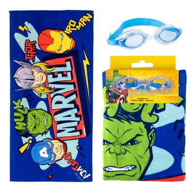 Marvel Kinder Strandtuch 70 × 140 cm mit Schwimmbrille als Set
