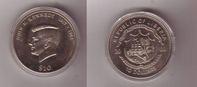 10 Dollar Nickel Münze Liberia John F. Kennedy 2000 Stempelglanz (114269)