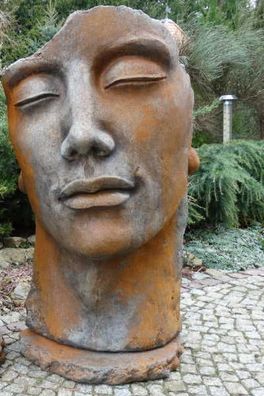 Skulptur Portrait MANN Steinguss Rosteffekt 67x115x56cm 145kg Gesicht Junge