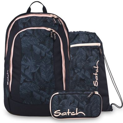 satch Set aus air + Sportbeutel + Schlamperbox 26, Midnight Jungle, Mädchen & Jungen