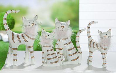 Gilde Figur, Katze, "Smile", gestreift, Kunstharz, weiß, L. 15 cm, B. 7 cm, H