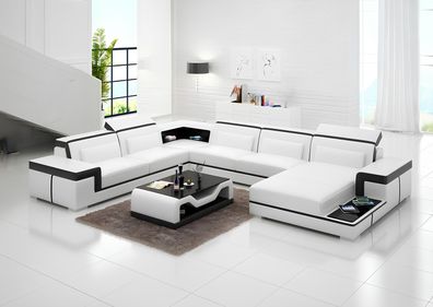 Sofa U-Form Ledersofa Couch Wohnlandschaft Garnitur Design Modern Sofa Ecksofa