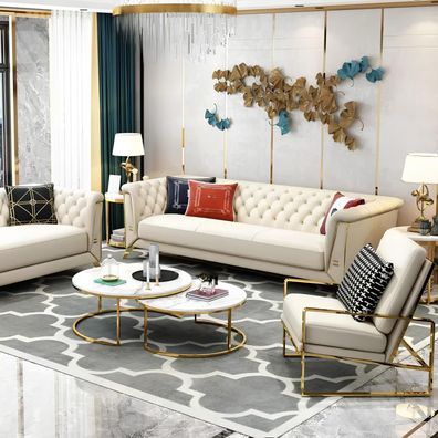 Garnitur Couch Polster Stoff Sofa Couchen Polster Sitz Chesterfield 3 + 2+2 Design