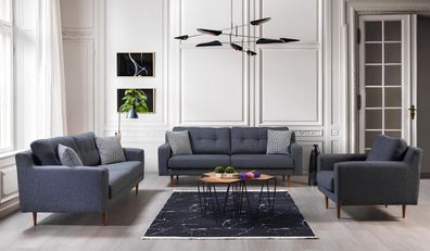Graue Wohnzimmer Sitzgarnitur Luxuriöse Sofas Designer Lehnsessel 3tlg