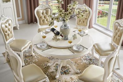 Runder Esstisch 6 Stühle Stuhl Esszimmer Komplett Garnitur Barock Rokoko 7tlg