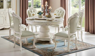 Klassischer Barock Stuhl Sets 4x Echtholz Chesterfield Stühle Garnitur Gruppe