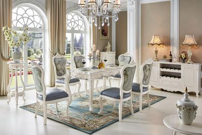 Klassische Stühle Barock 4x Lehnstuhl Garnitur Echtholz Chesterfield Stuhl Sets