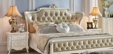 Luxus Chesterfield Betten Königliches Echtholz Bett Doppelbett Barock