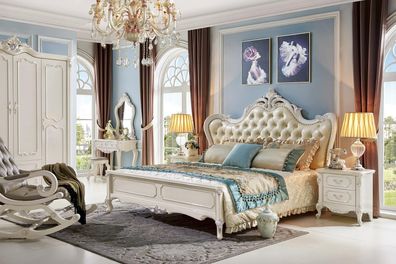 Bett Nachttisch Kleiderschrank 6 tlg Schlafzimmer Set Design Luxus Hocker Barock