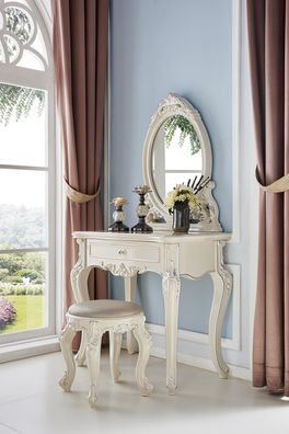 Schminktisch Frisiertisch Kosmetiktisch Echtholz Spiegel Ablagen Hocker 2tlg. Set