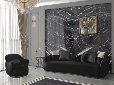 Wohnzimmer Couch Sofa Viersitzer + Sessel Chesterfield Textil Stoff Couchen