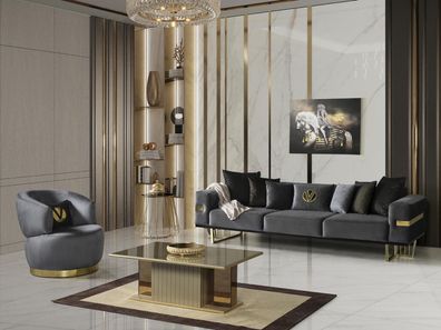 Modernes Wohnzimmerset Grau Sofa 4 Sitze Sessel Moderner Couchtisch Neu