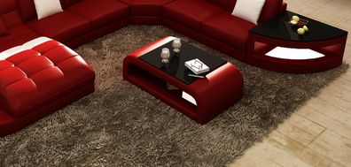 Coffee Table Red Black Glass Upholstered Living Room Furniture Side Rectangular