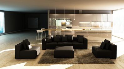 Corner Sofa Couch Living Area Multifunctional Upholstery Luxury Leather Black