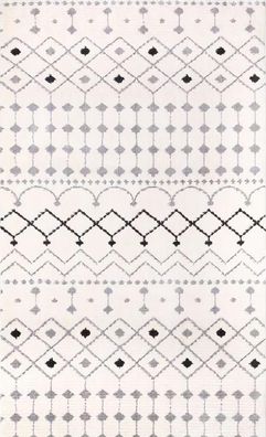 Weiß Orientalisch Teppich Wohnzimmerteppich Kurzflor Schwarz Muster