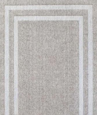 Designer Geometrisch Teppich Bordüre Design Grau Kurzflor Wohnzimmer