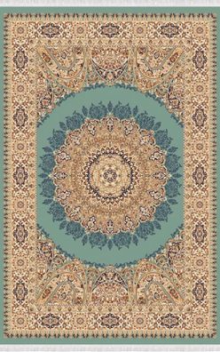 Orientteppich Teppich Bordüre Ornament Kurzflor Vintage Seladon Grün 150x233