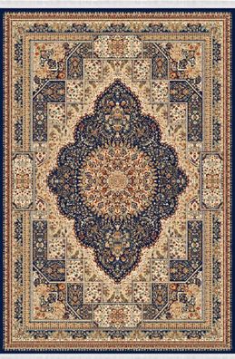 Orient Teppich Kunstteppich Traditionell Kurzflor Bordüre Blau Beige 150x233