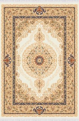 Teppich Orientalisch Fransen Kurzflor Vintage Bordüre Wohnzimmer Beige 150x233