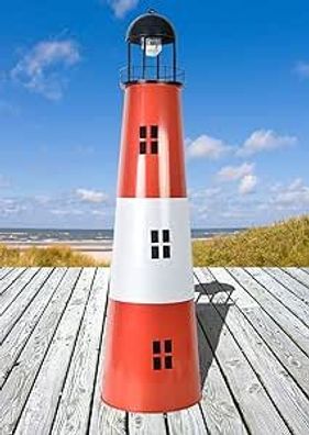 Großer Leuchtturm H:80 cm aus Metall mit Solarfunktion Gartendekoration