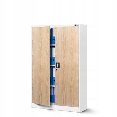 Aktenschrank Metallschrank Büroschrank Werkzeugschrank 140 x 90 x 40cm weiß-holzoptik