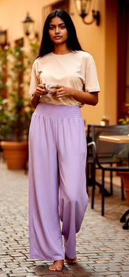 Italy Sommerhose Hose Gummizug weites Bein 100 % fliessende Viskose Flieder