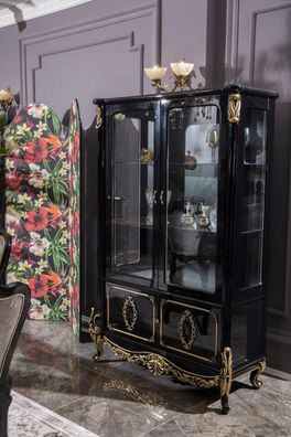 Möbel Glasschrank Luxus Vitrine Holz Vitrinen Schrank Schränke Regale Schwarz