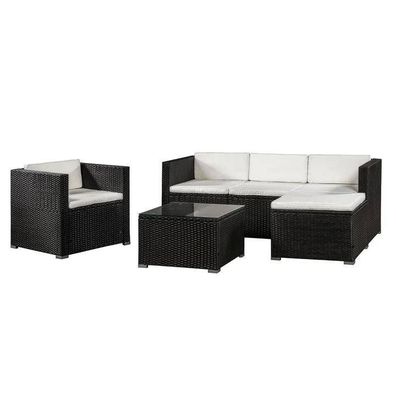 Polyrattan Gartenmöbel Lounge Rattan Sitzgruppe Gr. L Schwarz/Creme B-WARE