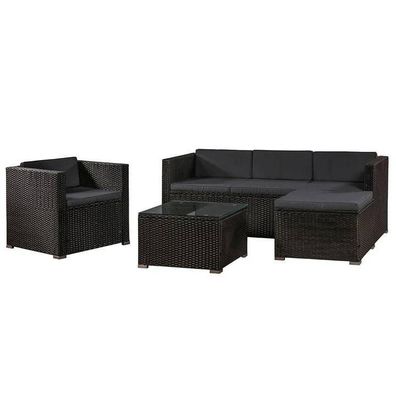 Polyrattan Gartenmöbel Lounge Rattan Sitzgruppe Gr. L Schwarz/Grau B-WARE