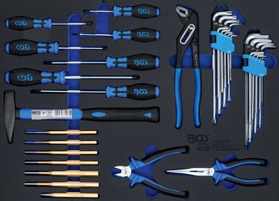 BGS Werkstattwageneinlage 3/3: Hammer-, Zangen-, Schraubendreher-Satz | 36-tlg