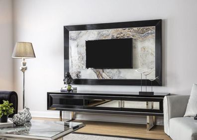 Luxus Wohnwand + Sideboard Lowboard Regal Wohnzimmer Schwarz Hochglanz