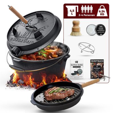 Gusskönig Dutch Oven Topf ohne Füßen 4,5L+Pflegepaste Untersetzer